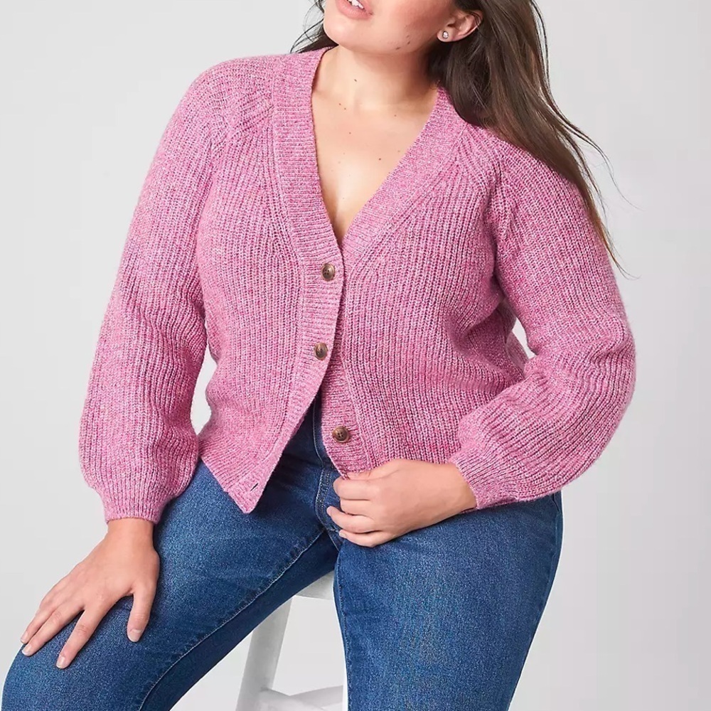 Lane Bryant Classic Button-Front Crop Cardigan 22/24 Pink Button Down Sweater